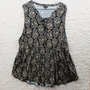 Blouse Size 3X-4X Halloween Black Skull Lace-Up Tank Top Whimsycore Goth Y2K